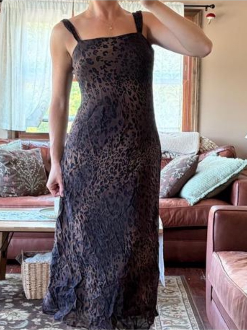 Leopard Print Brown Square-Neck Maxi Dress